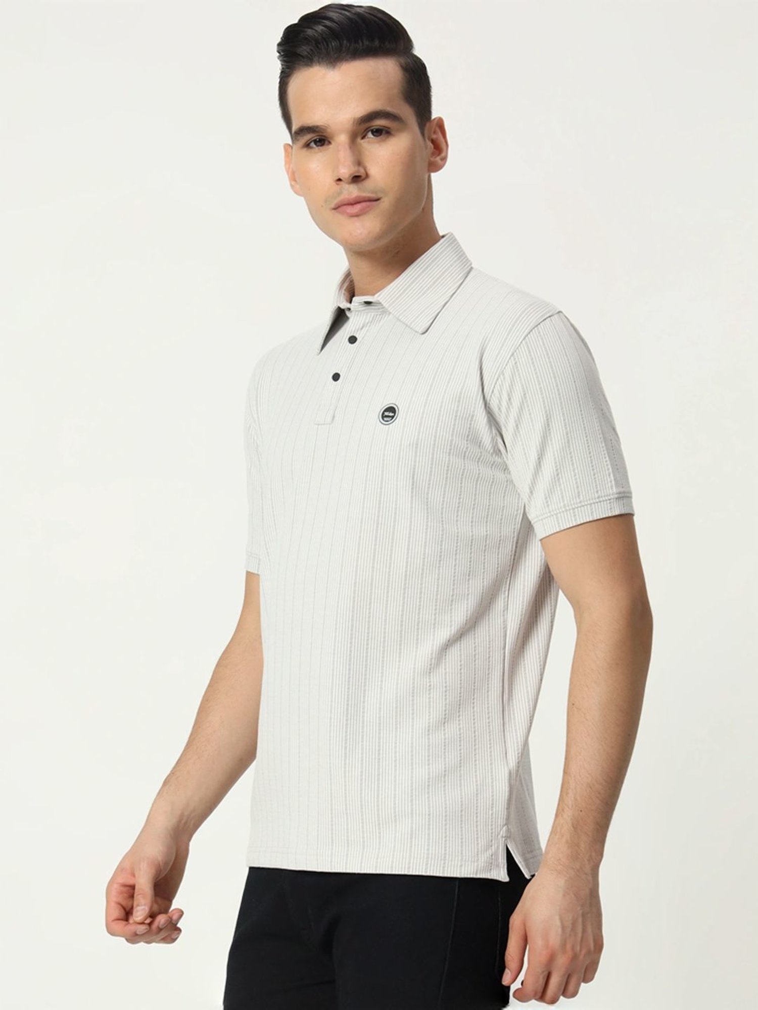 Tab91 White Regular Fit Striped Polo T-Shirts