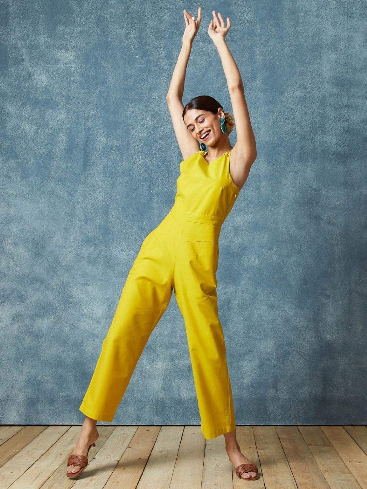 Okhai Passion Gleam Yellow Pure Cotton Hand Woven Jumpsuit