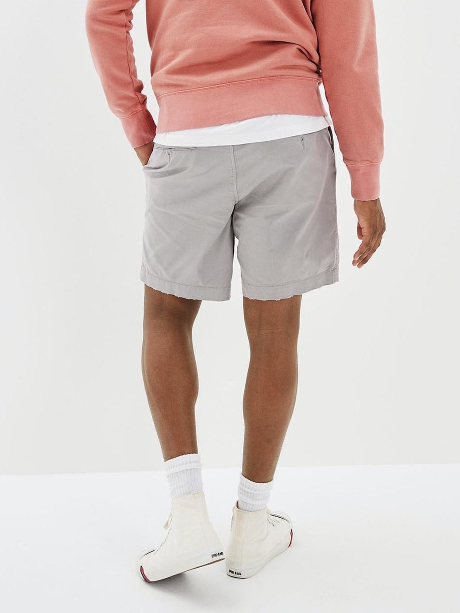 American Eagle Grey Cotton Regular Fit Shorts