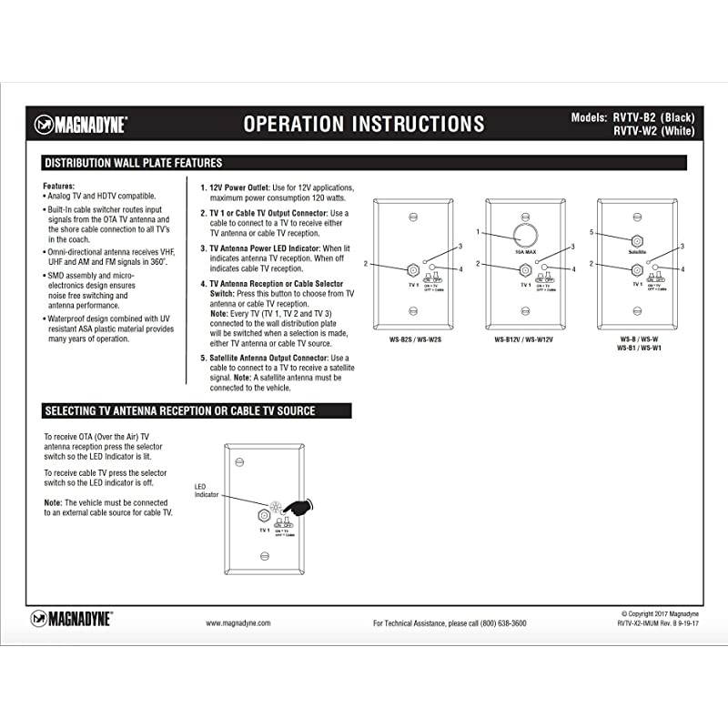 RVTVW2 OmniDirectional Amplified TVAMFM Antenna and Distribution Plate White