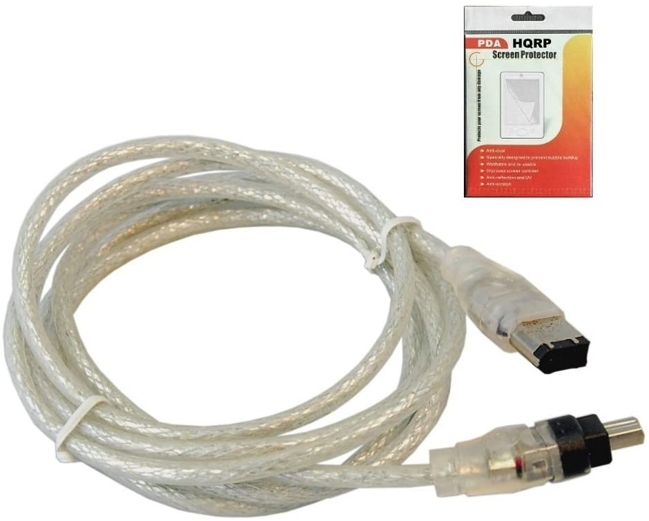 HQRP FireWire Cable/Cord compatible with JVC VC-VDV206U IEEE 1394 4pin to 6pin Replacement plus LCD Screen Protector