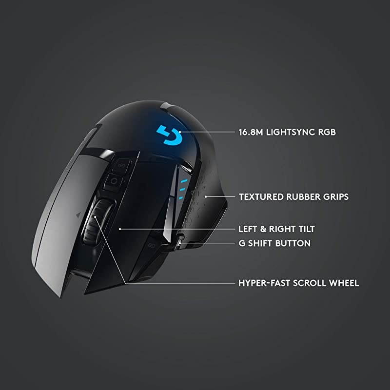 502 Lightspeed Wireless Gaming Mouse with Hero 25K Sensor, PowerPlay Compatible, Tunable Weights and Lightsync RGB - Black