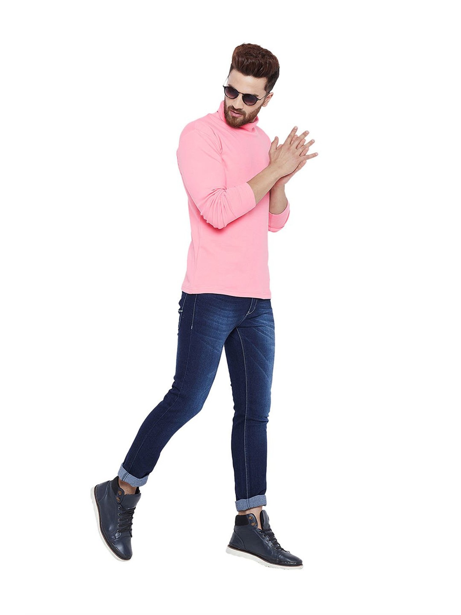 Hypernation Pink Solid High Neck T-Shirt