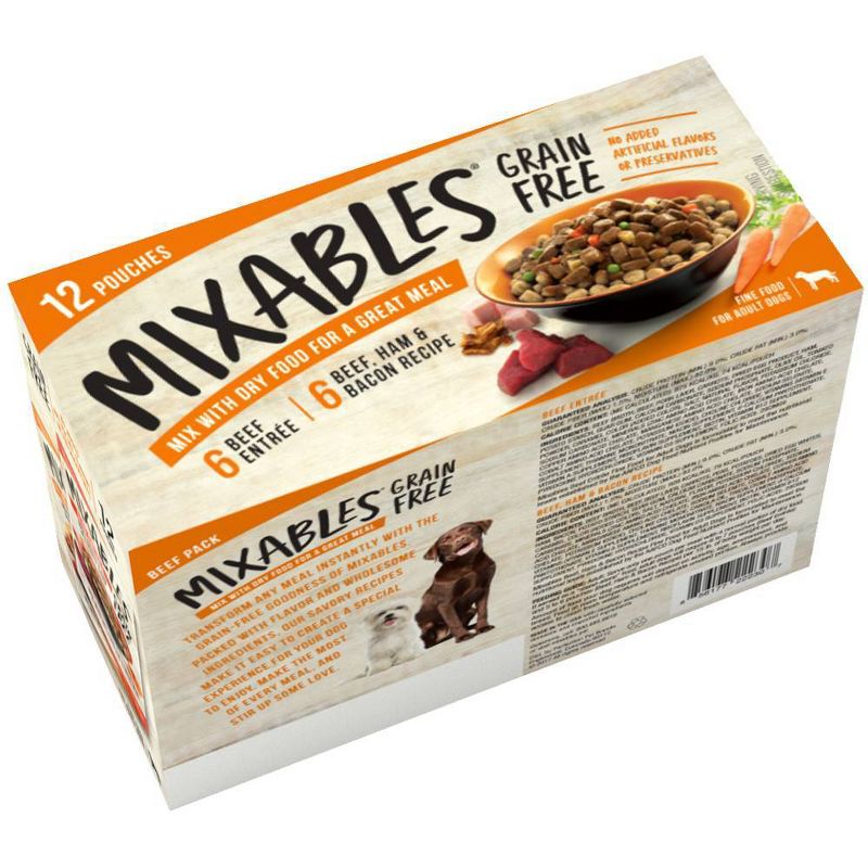 Mixables Grain Free Wet Dog Food Beef Entrée & Beef, Ham & Bacon Recipe - 3oz/12ct Variety Pack