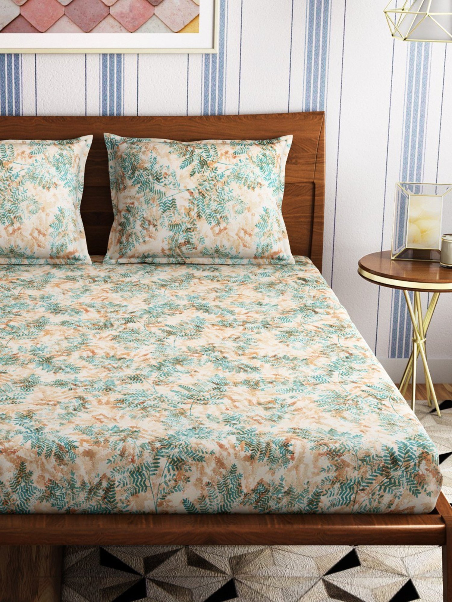 Petal Home Fern Orange Cotton 300 TC Bedsheet