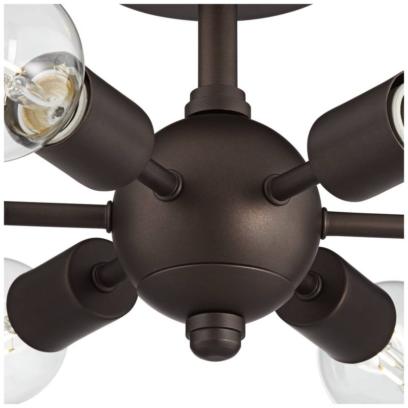 Possini Euro Design Mid Century Modern Ceiling Light Semi Flush Mount Fixture Oiled Bronze 13" Wide 6-Light LED Globe for Bedroom