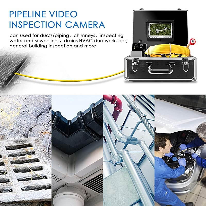 Pipe Inspection Camera, Pipeline Drain Industrial Endoscope,30M/100ft IP68 Waterproof Snake Video System with 7 Inch LCD Monitor 1000TVL Sony CCD DVR Recorder Sewer Camera(8GB SD Card Included)