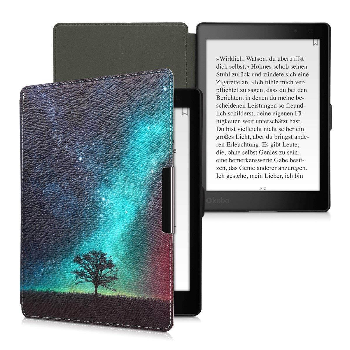 kwmobile Case for Kobo Aura ONE - Book Style PU Leather Protective e-Reader Cover Folio Case - Blue Grey Black