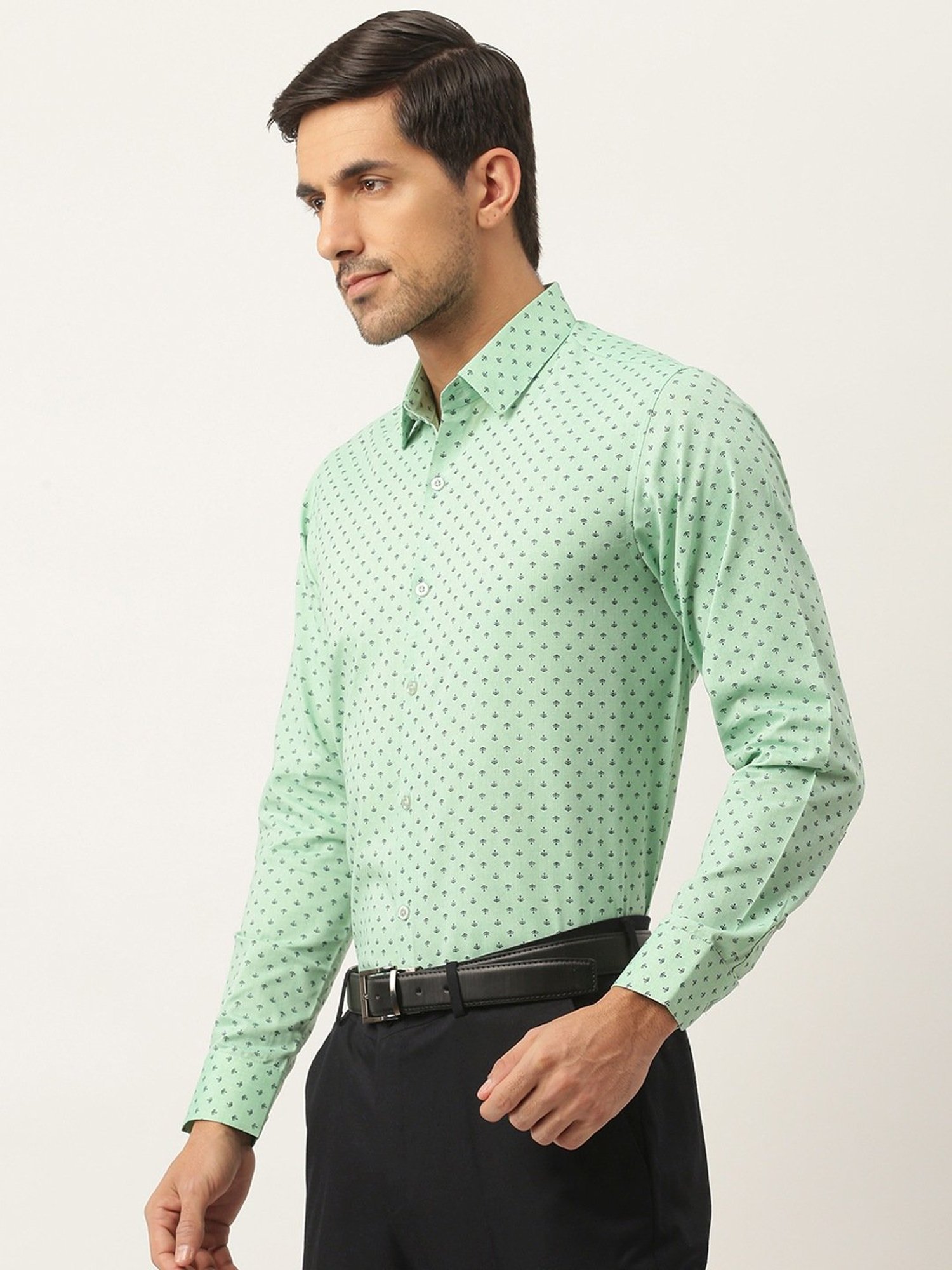 Sojanya Green Cotton Regular Fit Printed Shirt