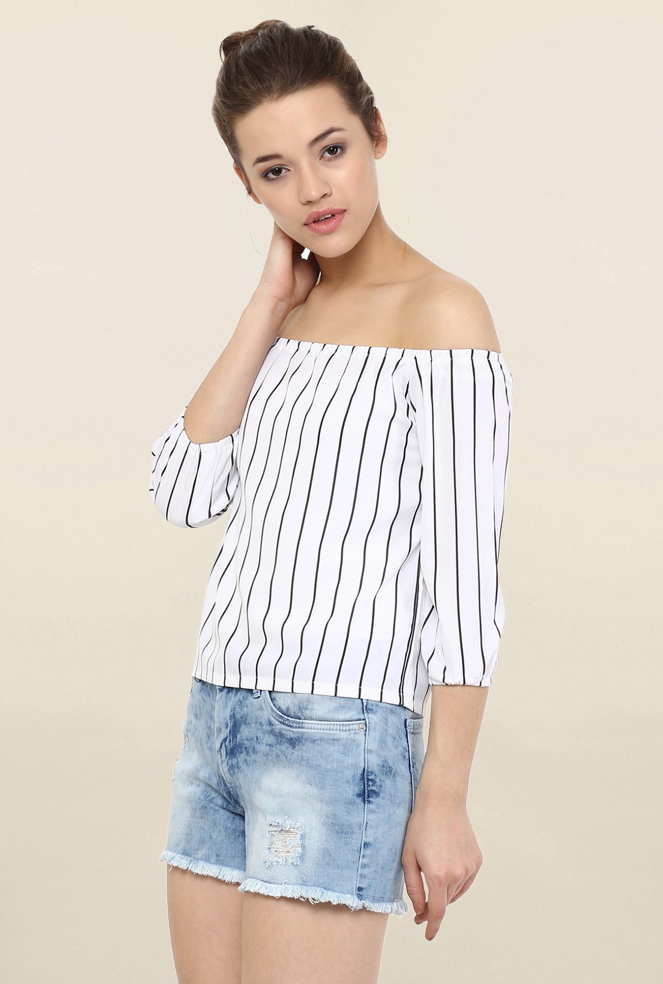 Miss Chase White Striped Top