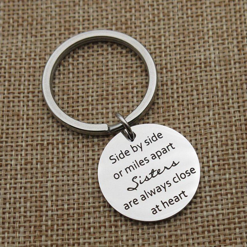 Sisters Keychain Side by Side Or Miles Apart Sisters Close at Heart Friendship Gifts Stainless Steel Keychain Key Ring