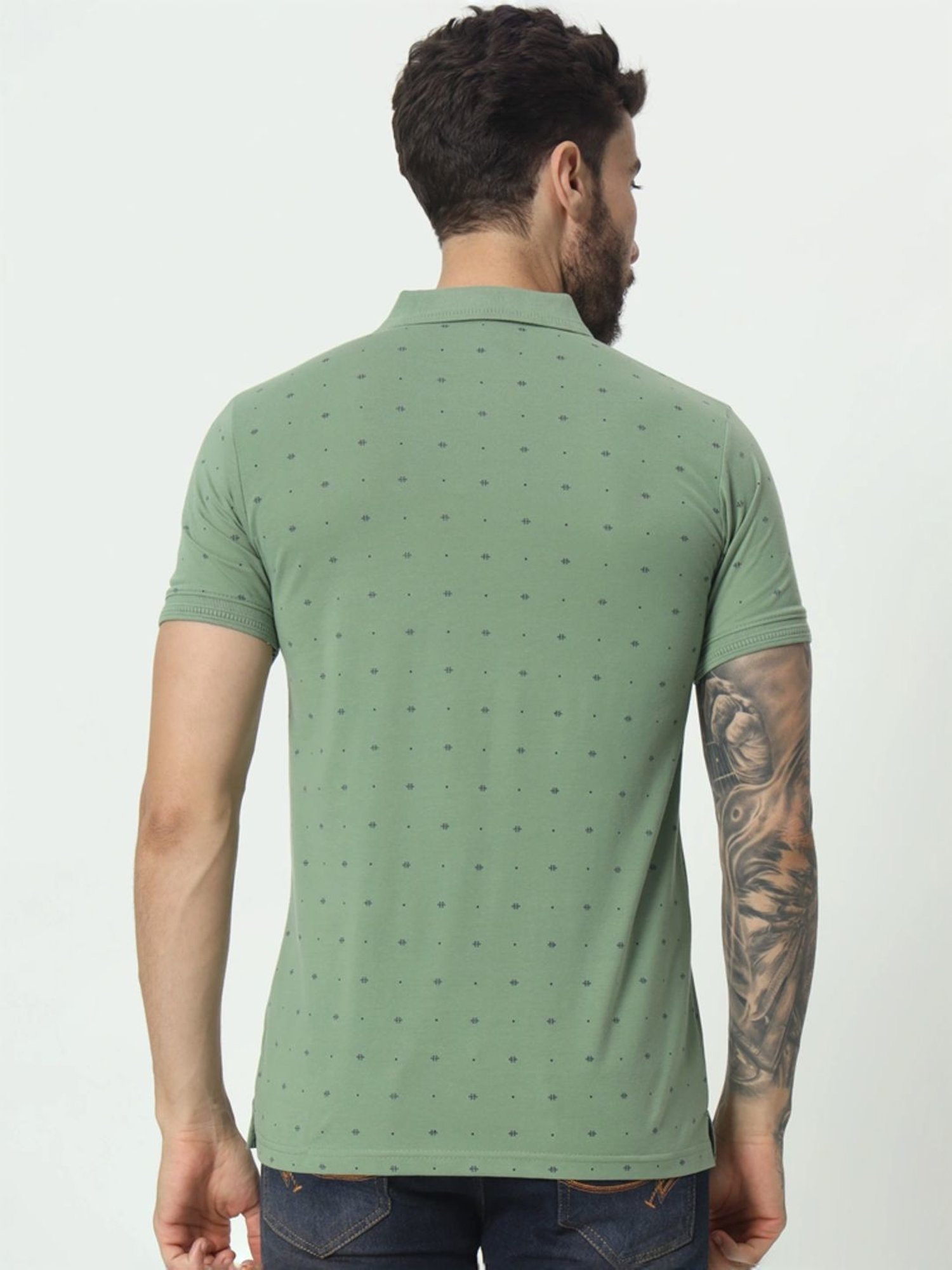 Tab91 Green Regular Fit Printed Polo T-Shirts
