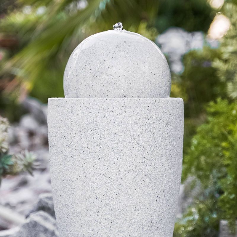 25.6" Indoor/Outdoor Round Modern Stone Textured Water Fountain with LED Lights Gray - XBrand