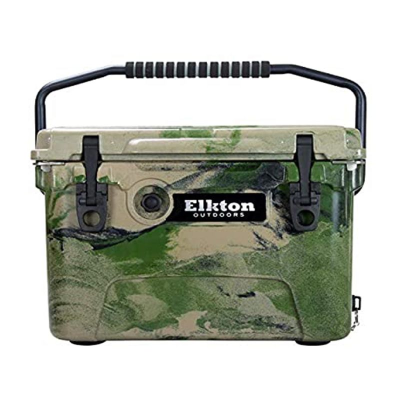 Elkton Outdoors ELK-ICE-20CAMO Heavy Duty Rotomolded Portable 20 Quart Commercial Grade Insulated Hardside Ice Chest Beverage Cooler, Camo