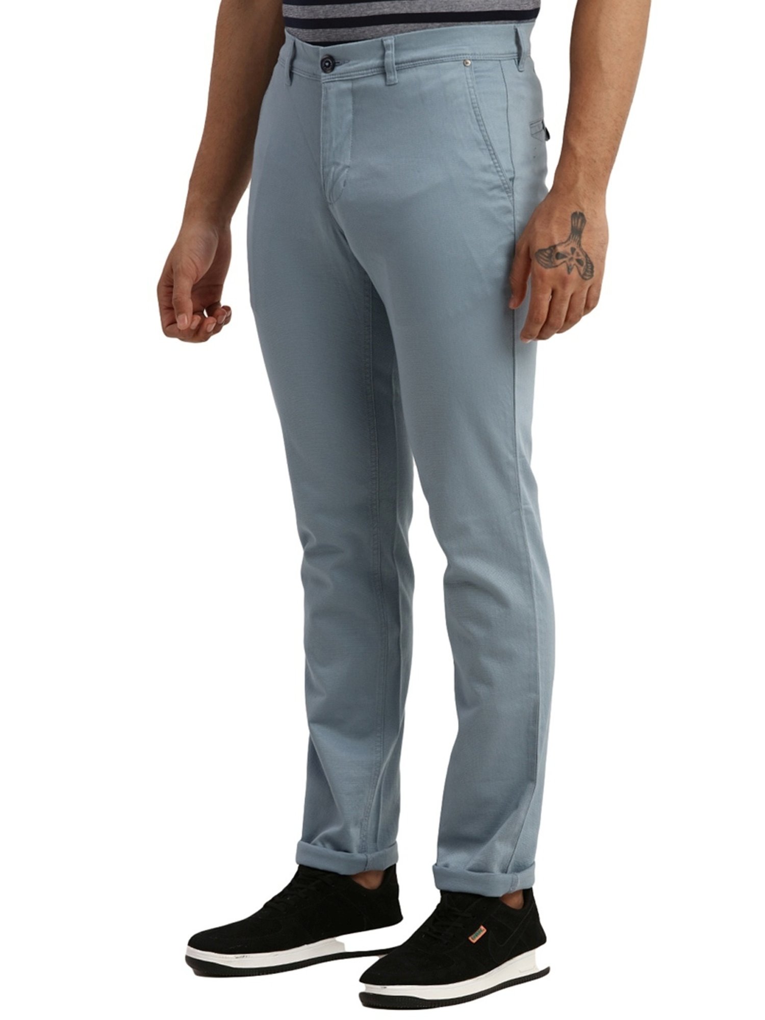 Parx Medium Blue Tapered Fit Trousers