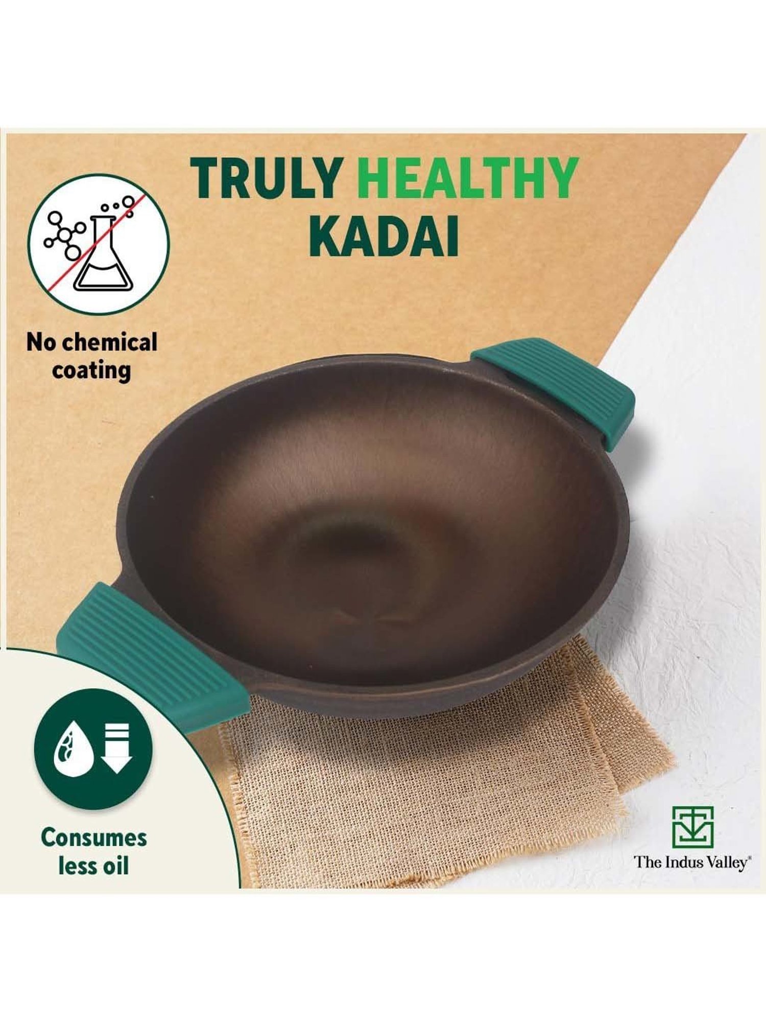 The Indus Valley Black Cast Iron 25.4 cm Deep Frying Kadhai (2.5 L)
