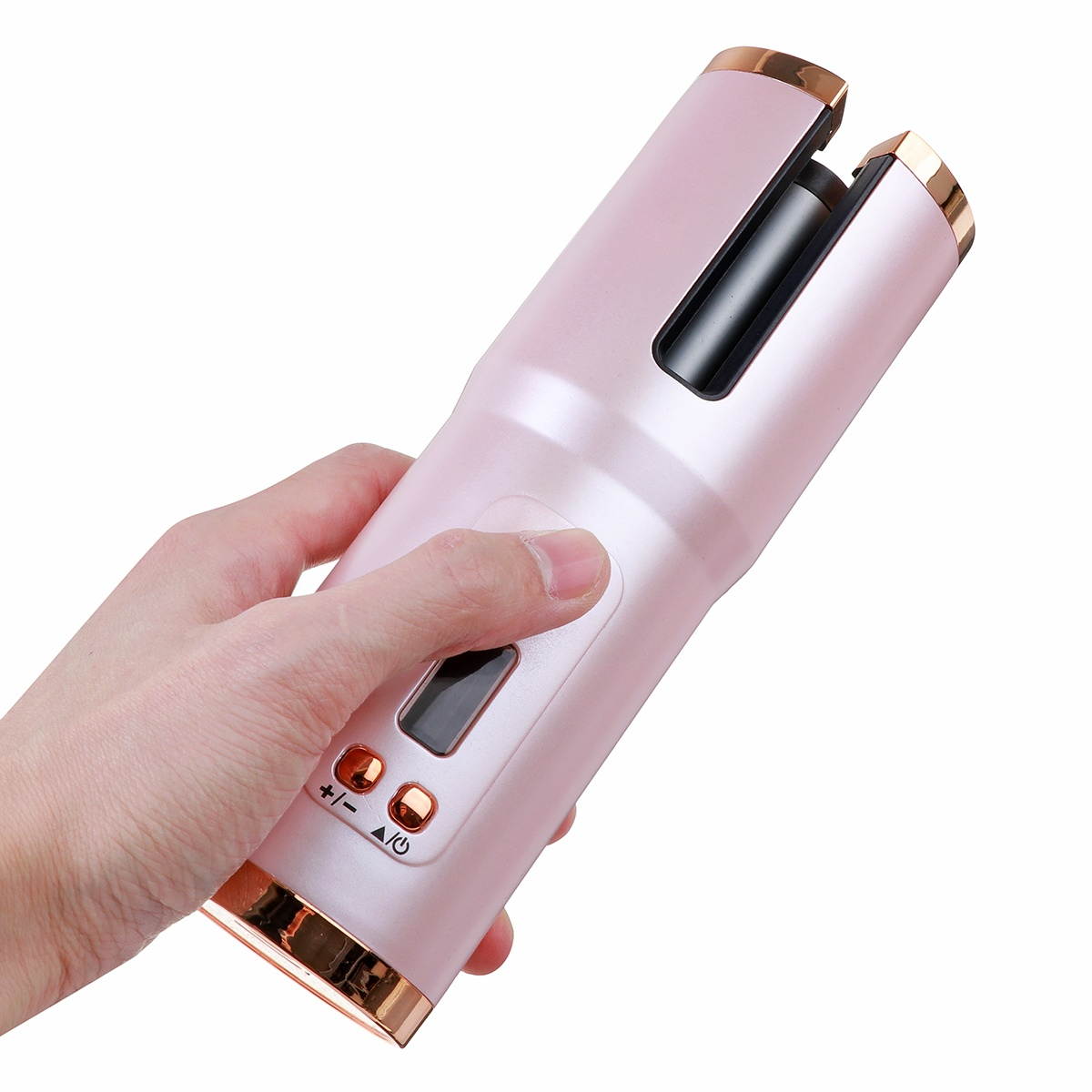 Wireless Automatic Hair Curler Cordless LCD Display Portable USB Charging Auto Rotating Hair Curler-White