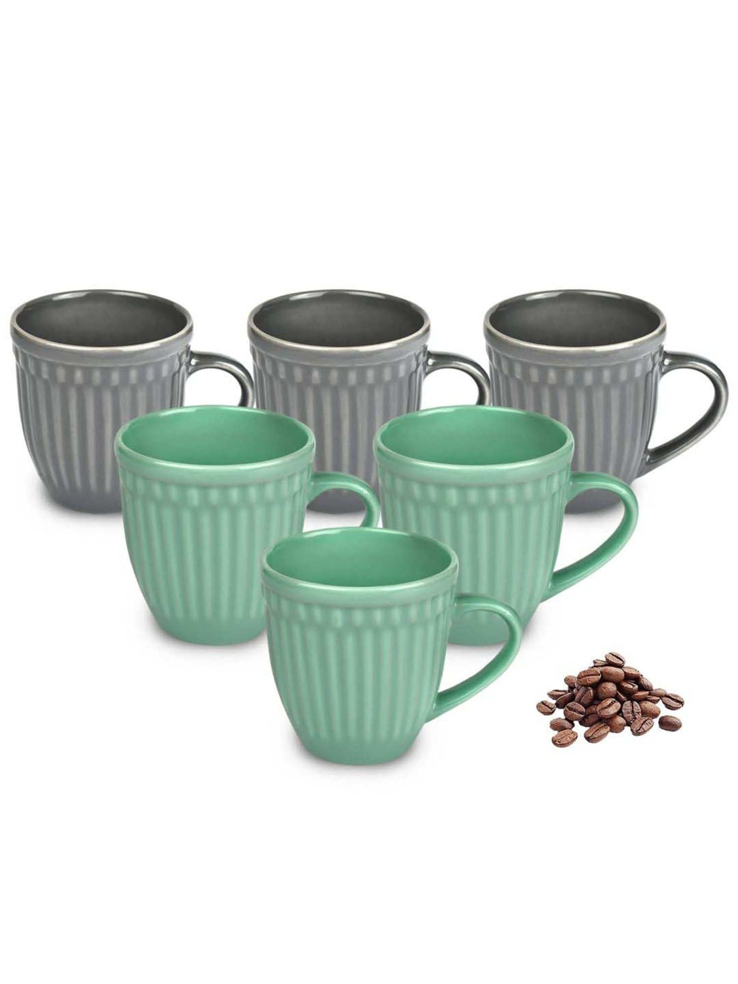 Urban Chef Grey & Green Ceramic Handcrafted Microwave Safe Tea Cup - Set of 6
