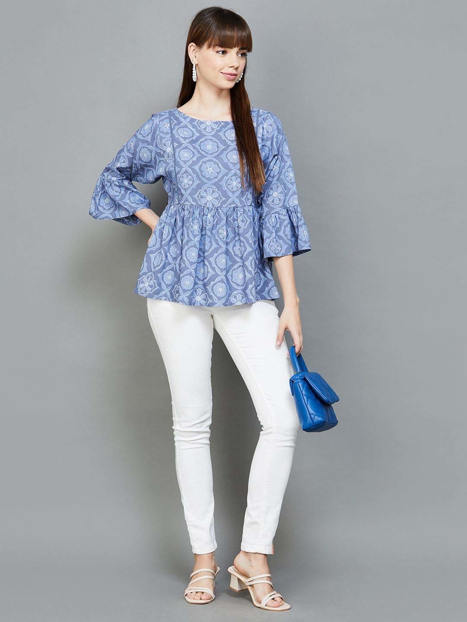 Colour Me by Melange Blue Printed Top