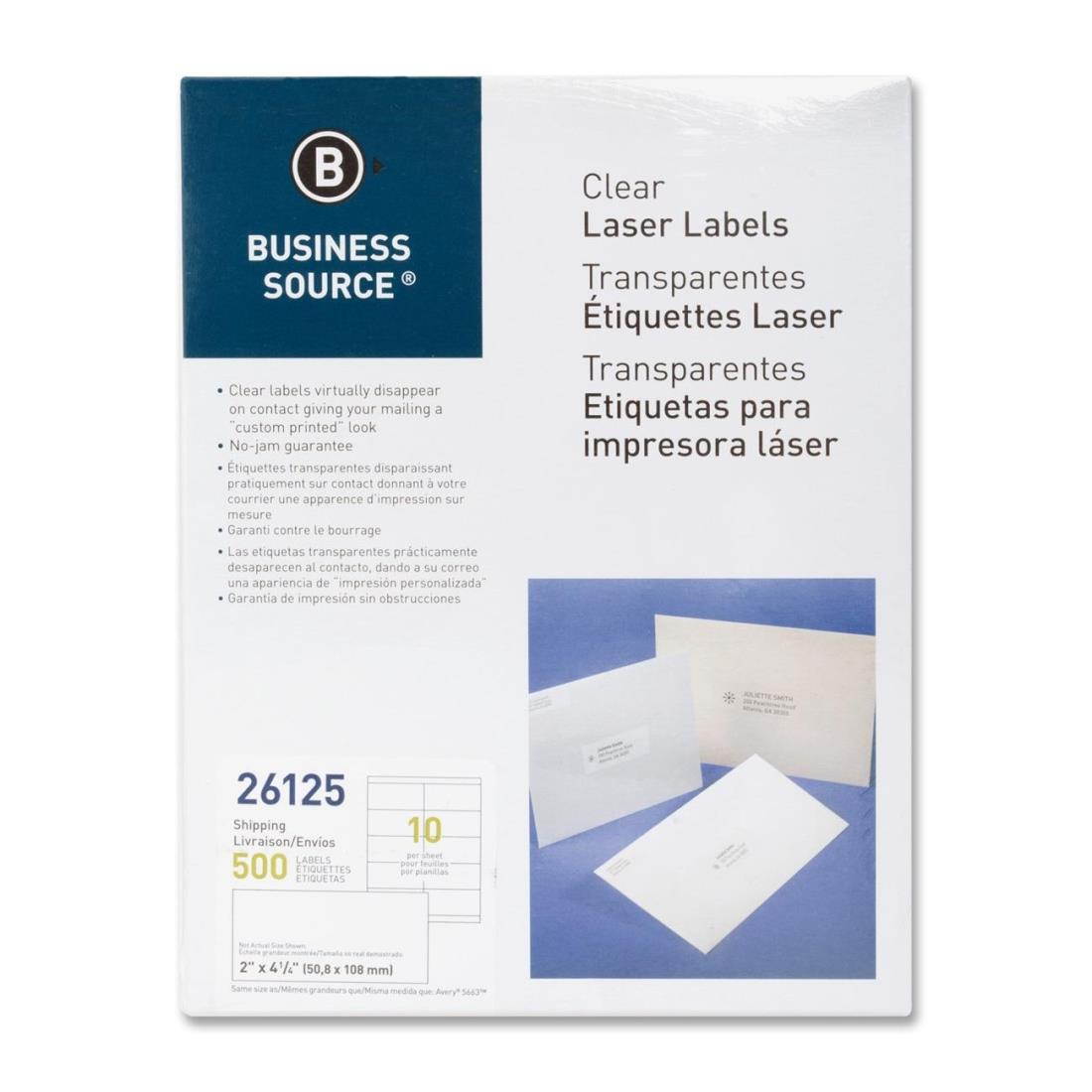 Business Source Shipping Labels Laser Permanent 2"x4-1/4" 500/PK Clear 26125