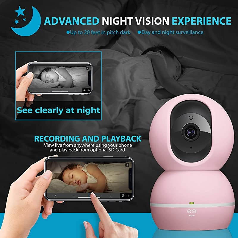 Smart Home Pet and Baby Monitor with Camera 1080p Wireless WiFi Camera with Motion and Sound Alert Pastel Pink