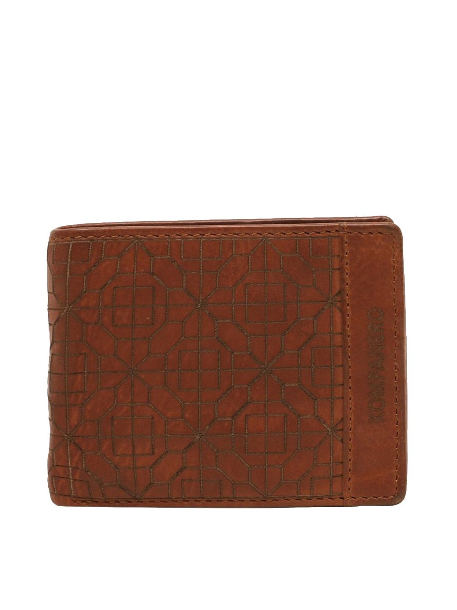 KOMPANERO Arlo Cognac Leather Textured Bi-Fold Wallet