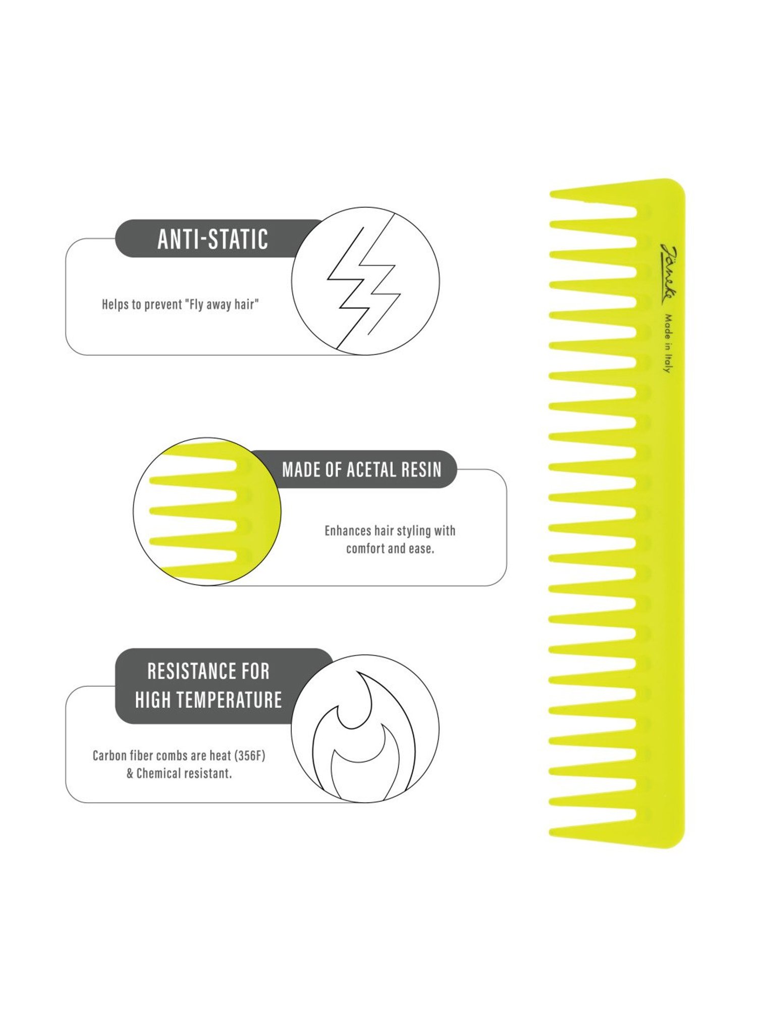 Janeke 1830 Professional Fluo Yellow Gel Application & Styling Super Comb