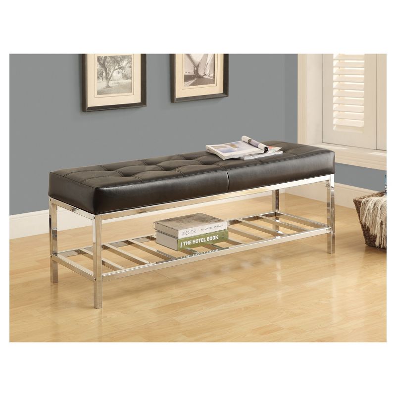 Bench - 48"L - Black Leather Look, Chrome Metal - EveryRoom