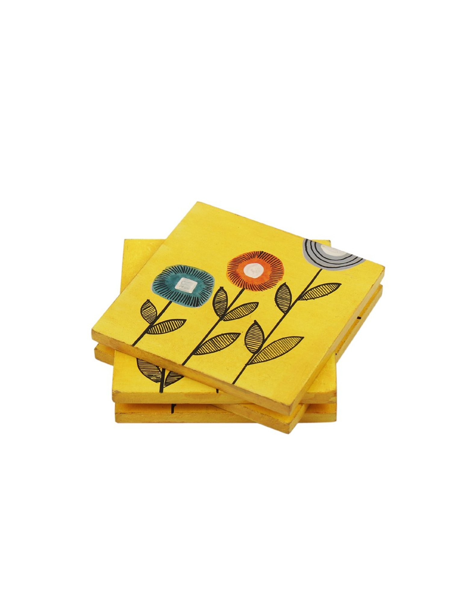 Karo Tapi Printed Multicolor Wood Coasters - Set of 6