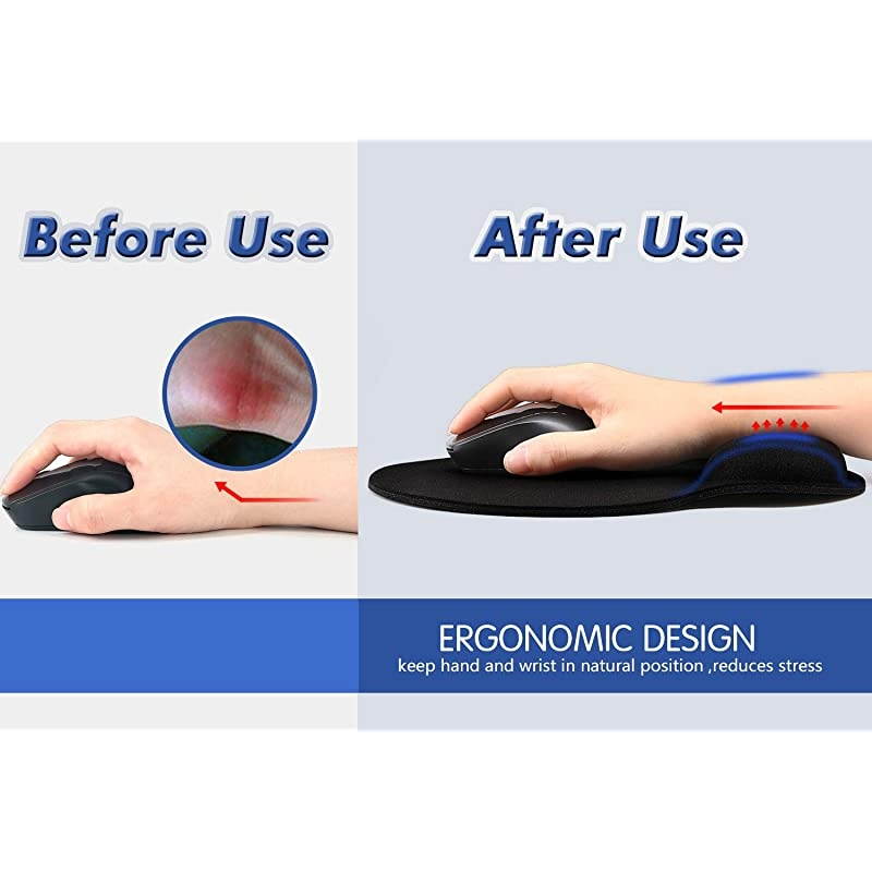 Pad with Support Bar, Ergonomic Pad with Gel Wrist Rest Support, Gaming Pad with Lycra Cloth, Non-Slip PU Base for Computer, Laptop, Home, Office & Travel, Black (2)