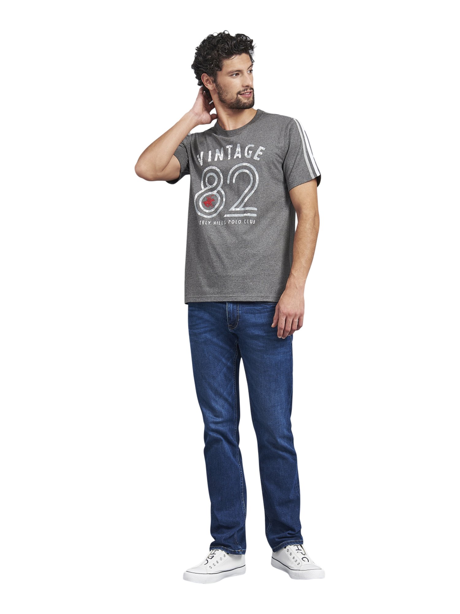 Beverly Hills Polo Club Grey Cotton Regular Fit Printed T-Shirt