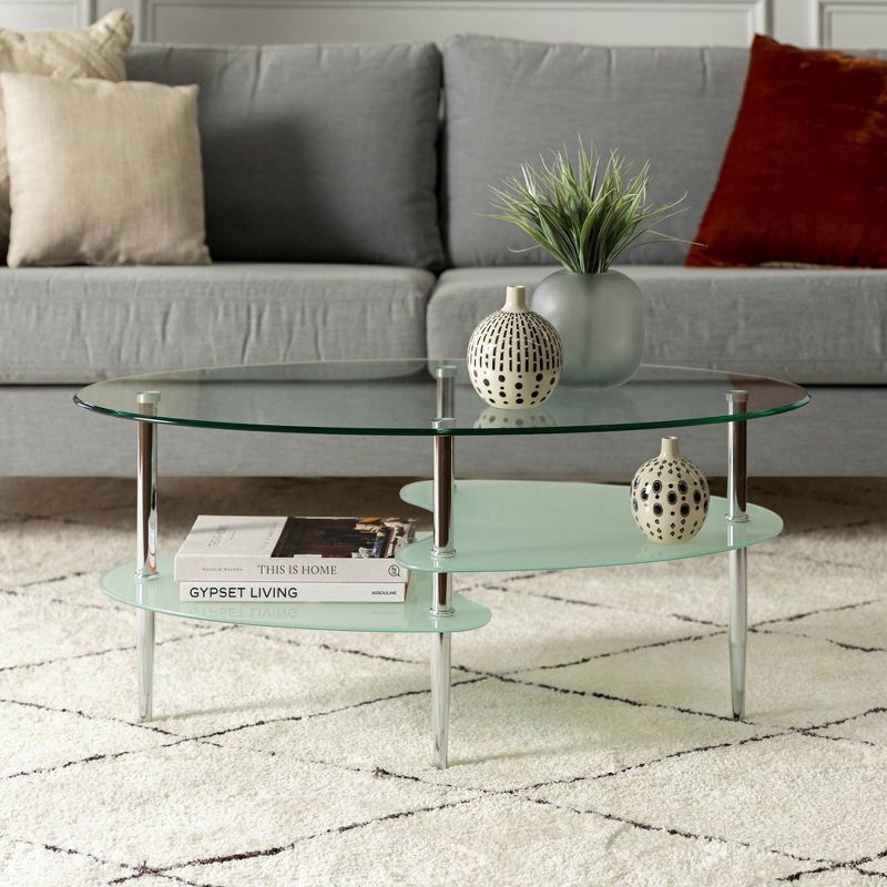 Glass Oval Living Room Metal Coffee Table - Saracina Home