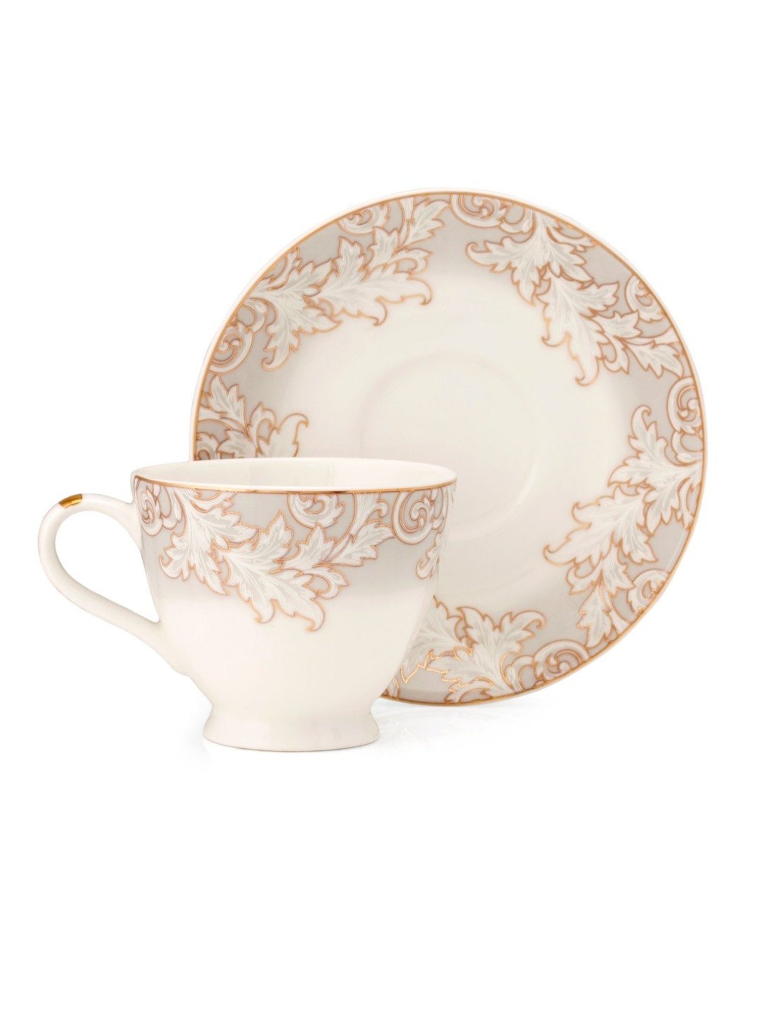 JCPL Fine Printed Beige Ceramic Cup & Saucer 180 ml - Set of 12