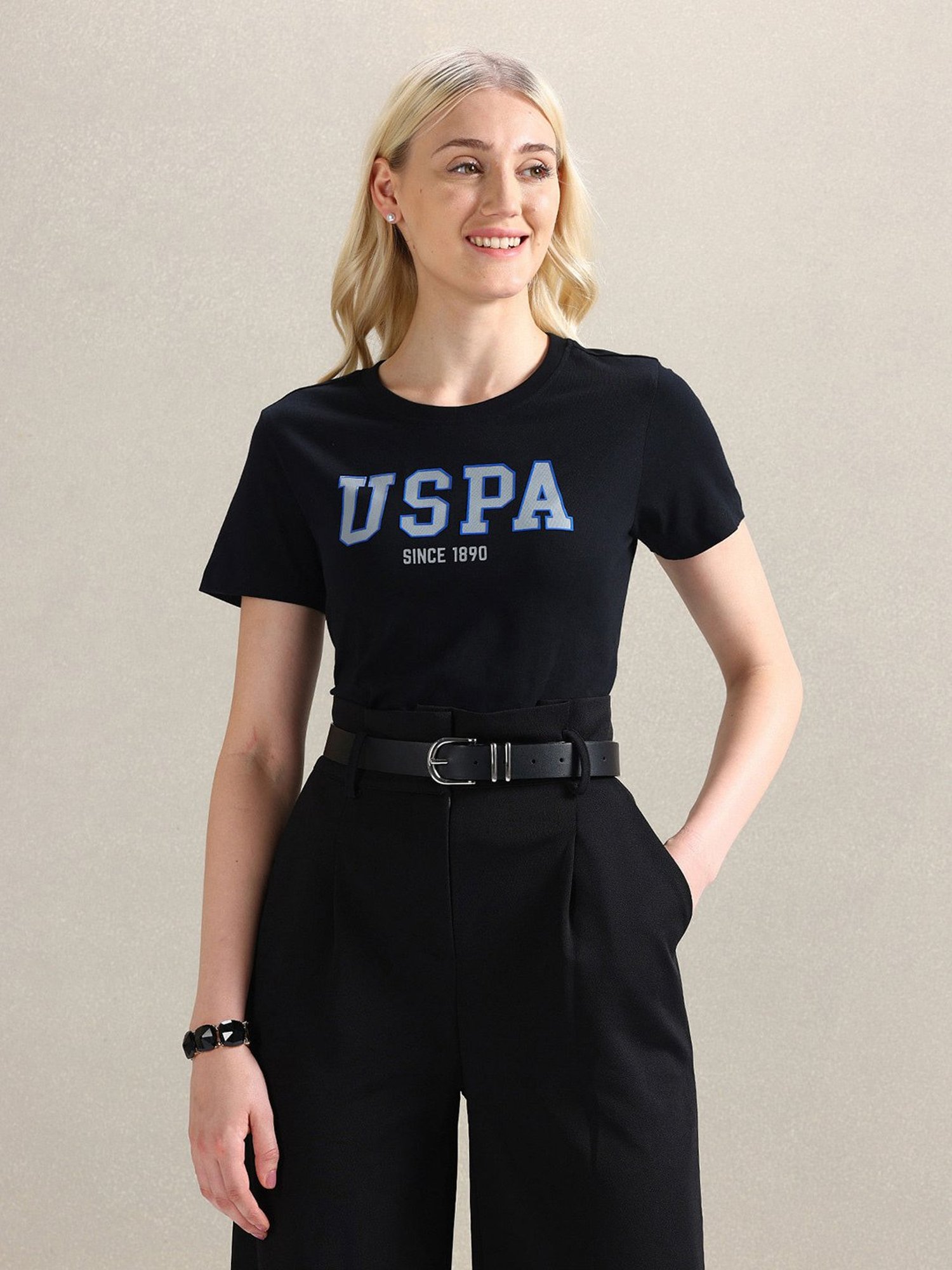 U.S. Polo Assn. Black Cotton Graphic Print T-Shirt