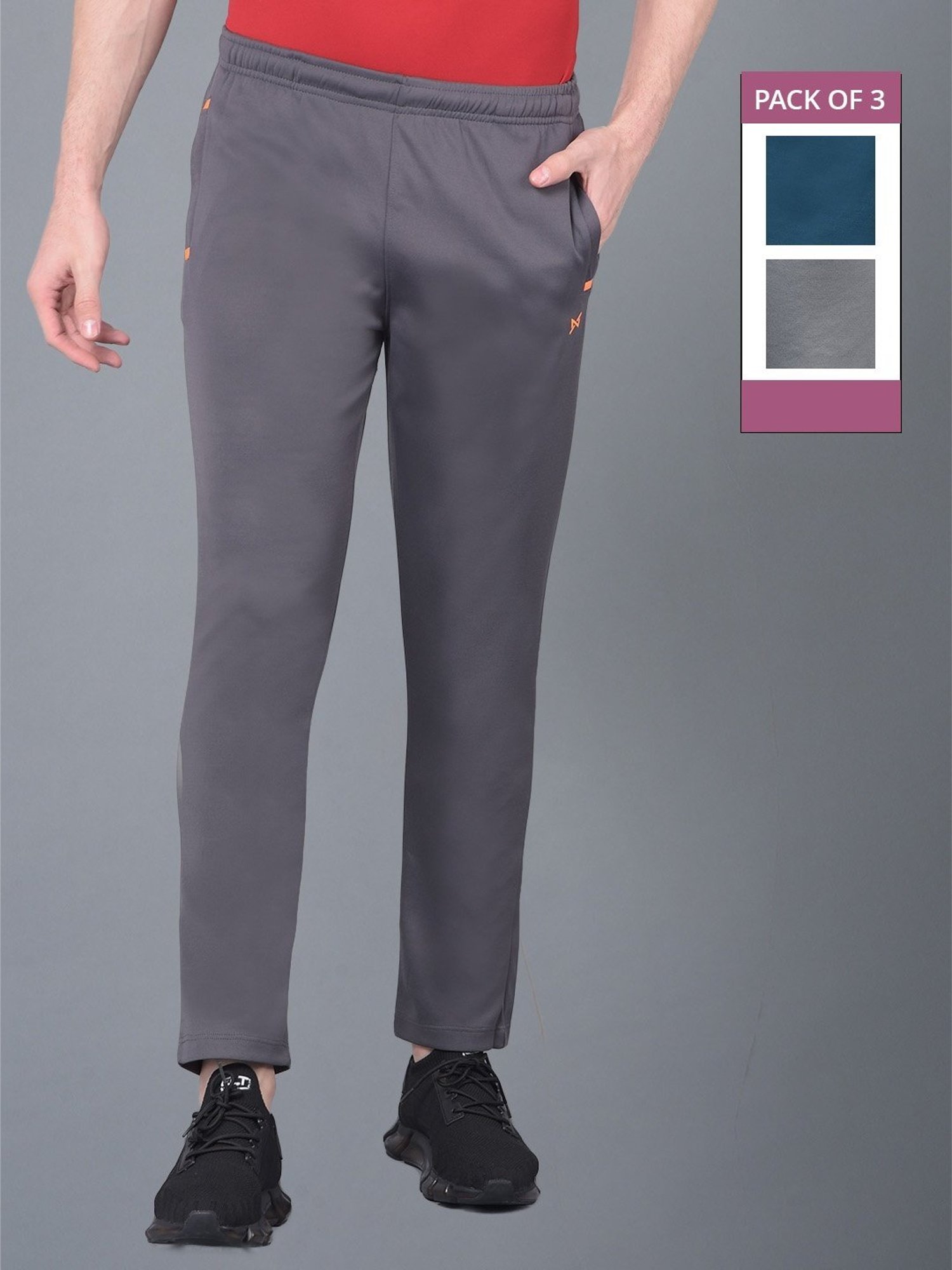 Force NXT Multicolored Regular Fit Sports Trackpants - Pack Of 3