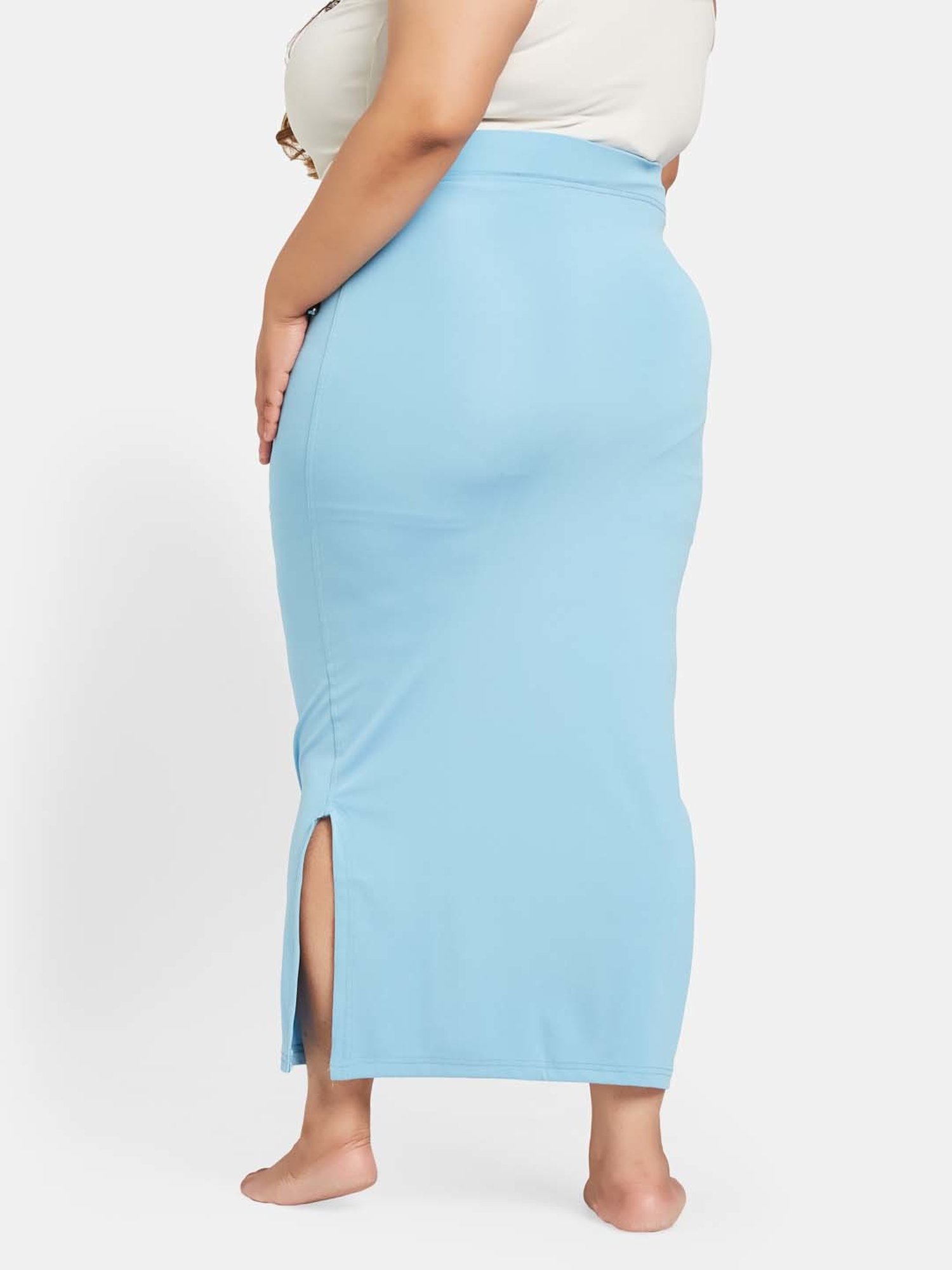 Secrets By ZeroKaata Blue Plain Saree Shapewear