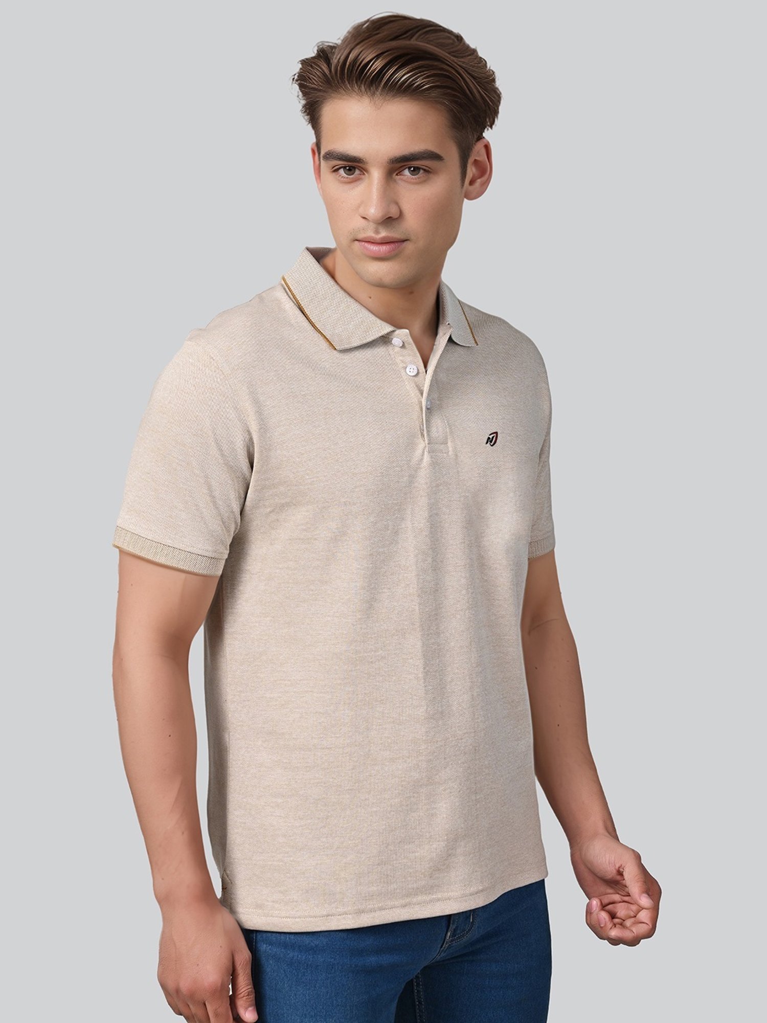 Lux Nitro Beige Cotton Regular Fit Texture Polo T-Shirt