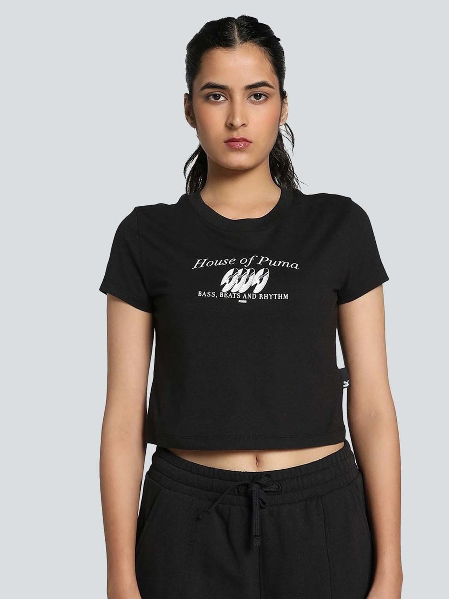 Puma Black Cotton Printed Crop Top