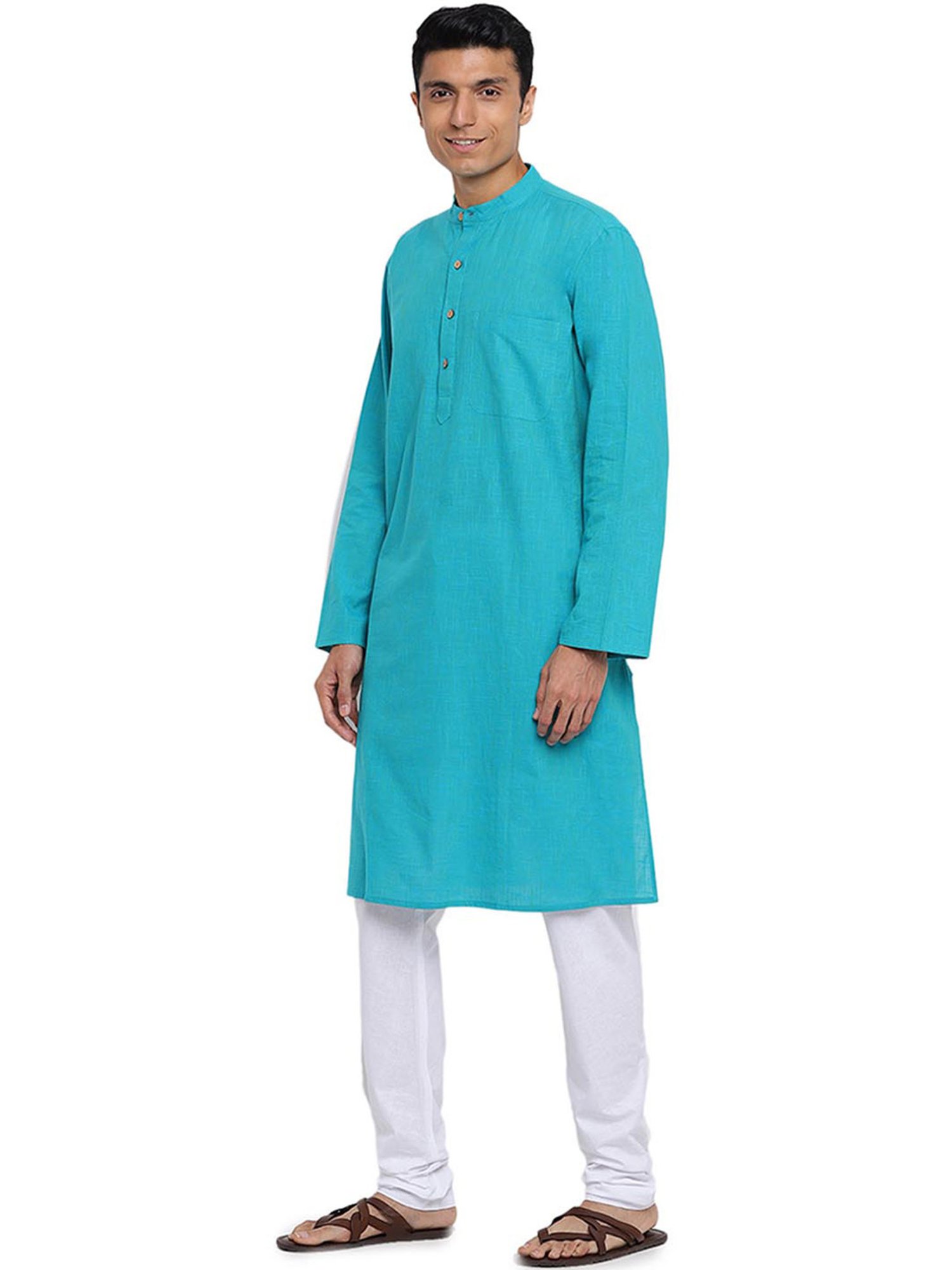 Fabindia Turquoise Cotton Comfort Fit Kurta