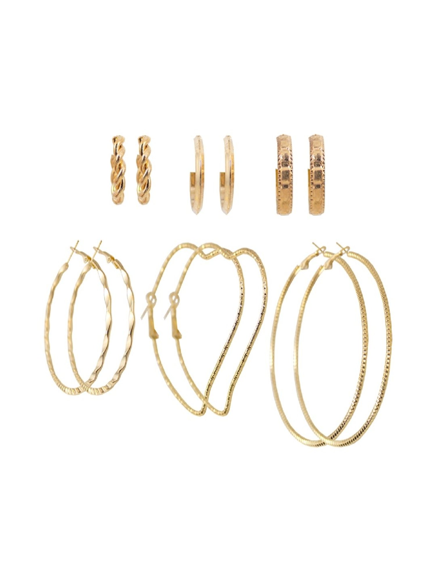 Jewelz Gold Plated Hoop Earrings Set for Women Pack of 6