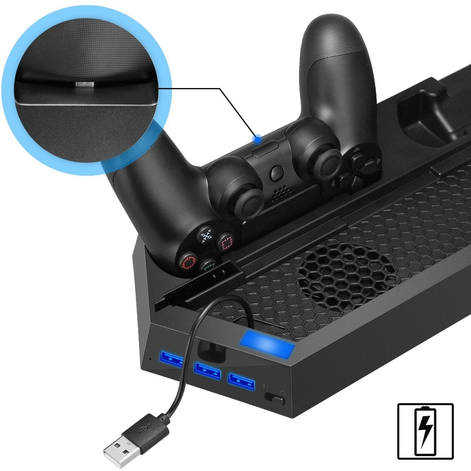 PS4 Cooling Ston Vertical Stand with 2 Controller Charging Dock PlaySton 4