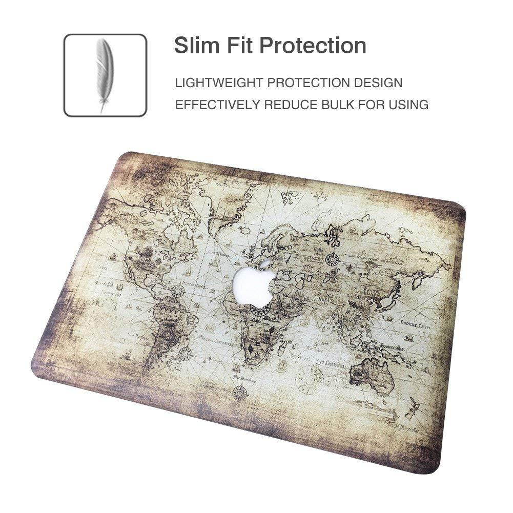 Macbook Air 13 Inch Case, [The World Map Design] Soundmae Frosted Plastic Hard Shell Skin Smooth Touch Case & Keyboard Cover for MacBook Air 13.3 Model A1369&A1466, Map
