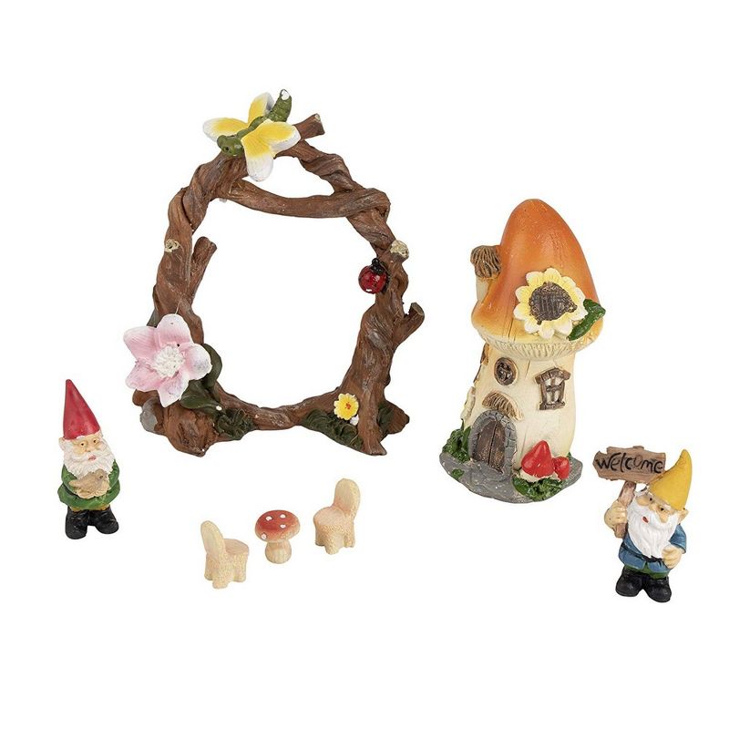 Juvale 7 Piece Set Mini Garden Gnome Fairy Village Statue Set, Home D'ecor