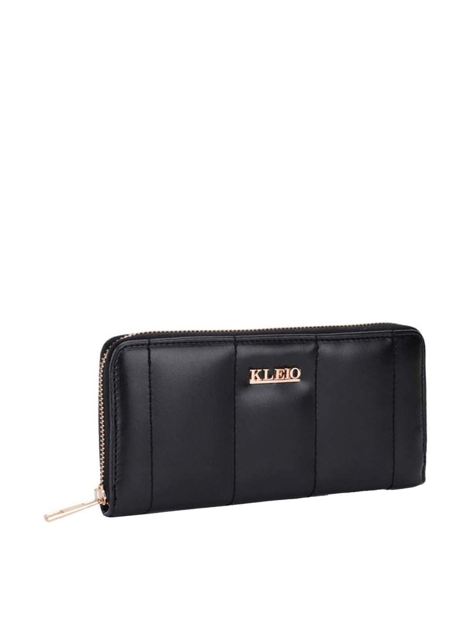 KLEIO Black Quilted Zip Around Wallet for Women