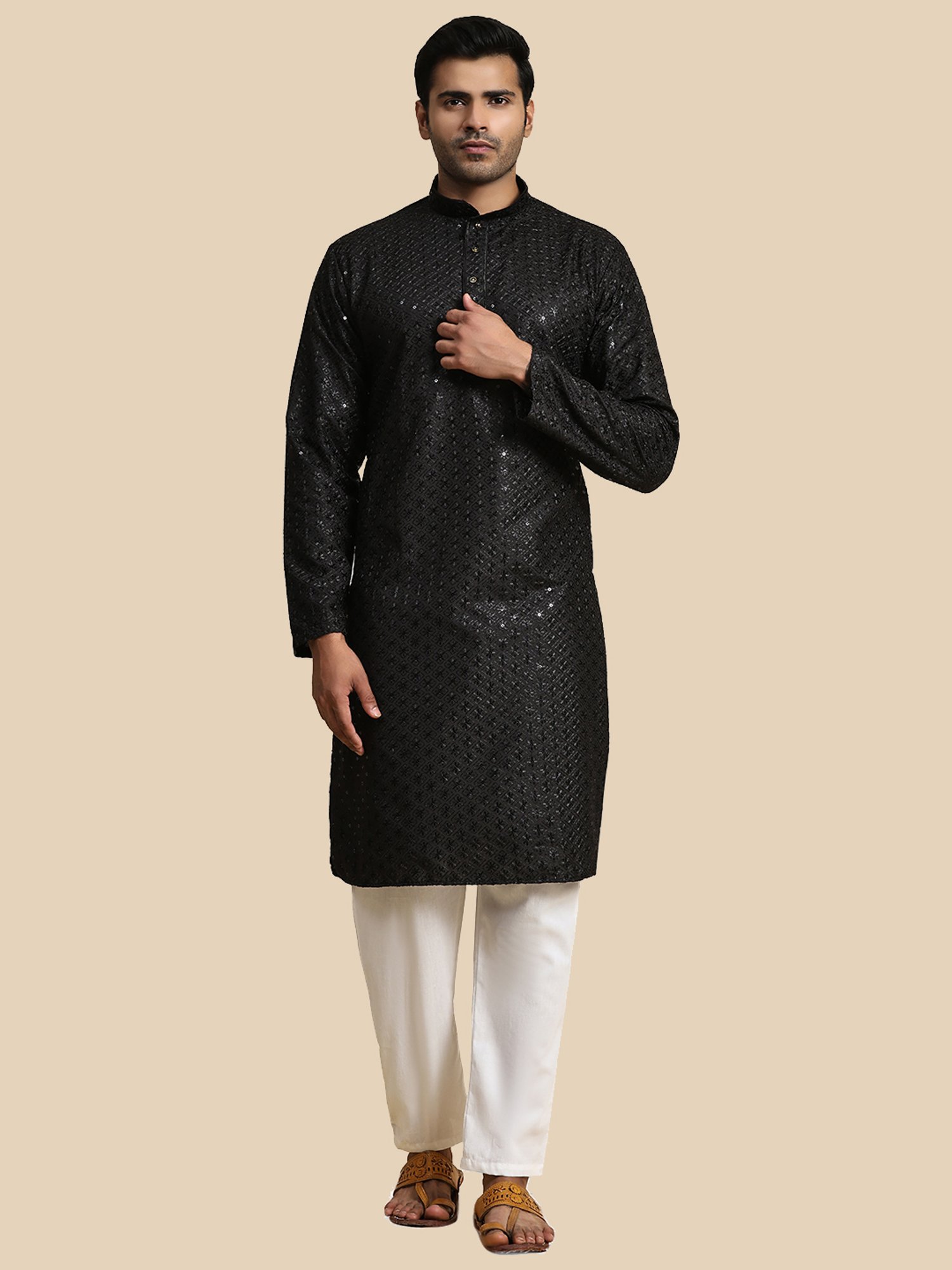 Pro-Ethic Style Developer Black & White Regular Fit Embroidered Kurta & Pyjamas Set