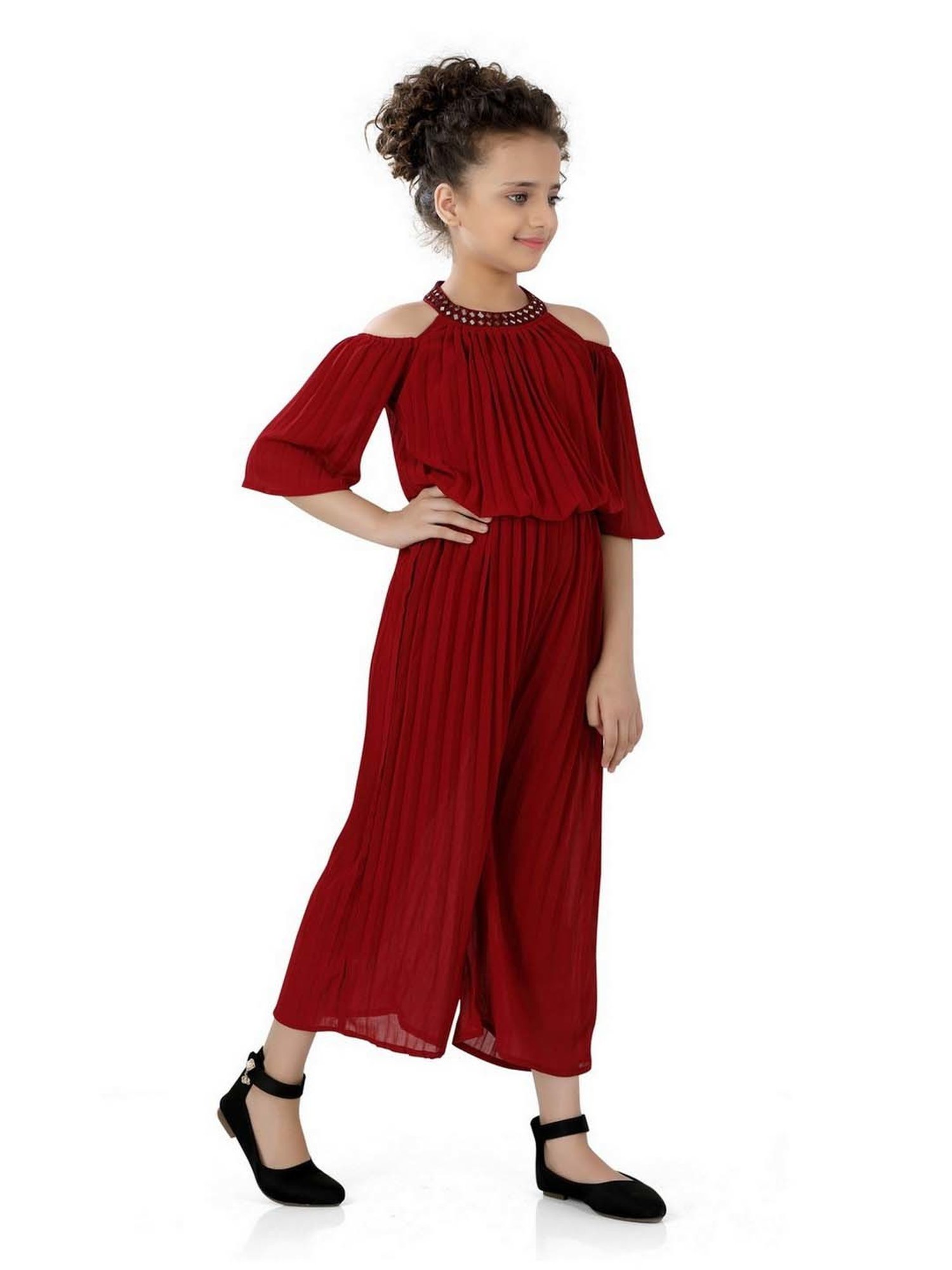 poplins Kids Maroon Cotton Regular Fit Jumpsuit