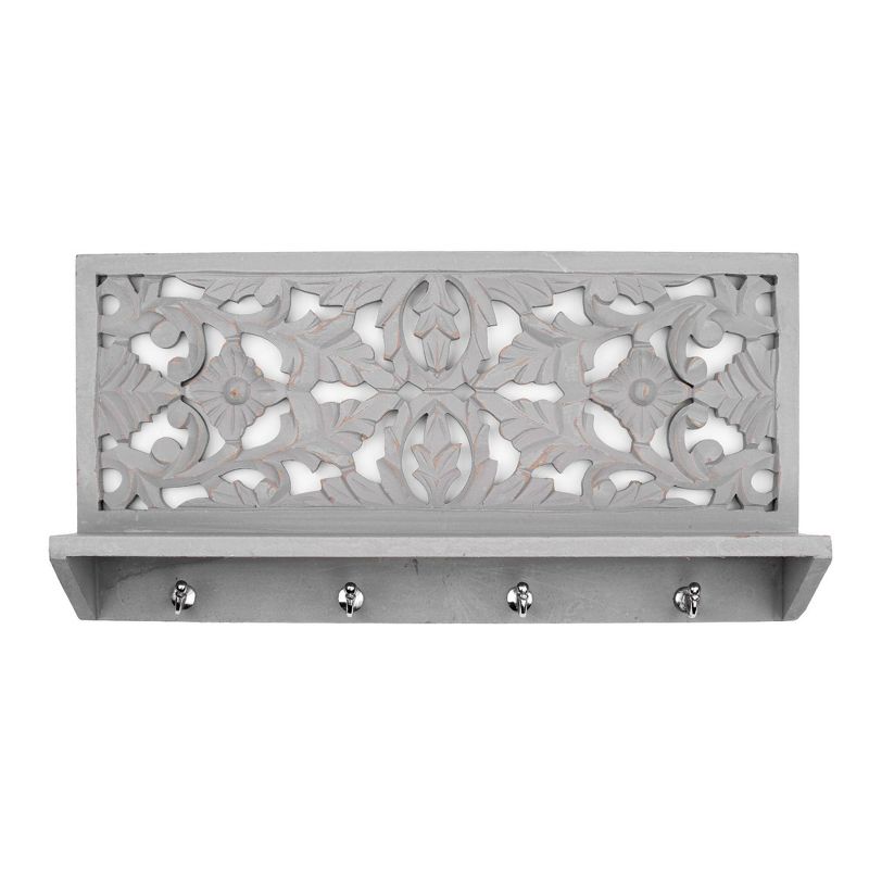 Hand Carved Coat Rack Wall Shelf Dove Gray - Crystal Art Gallery