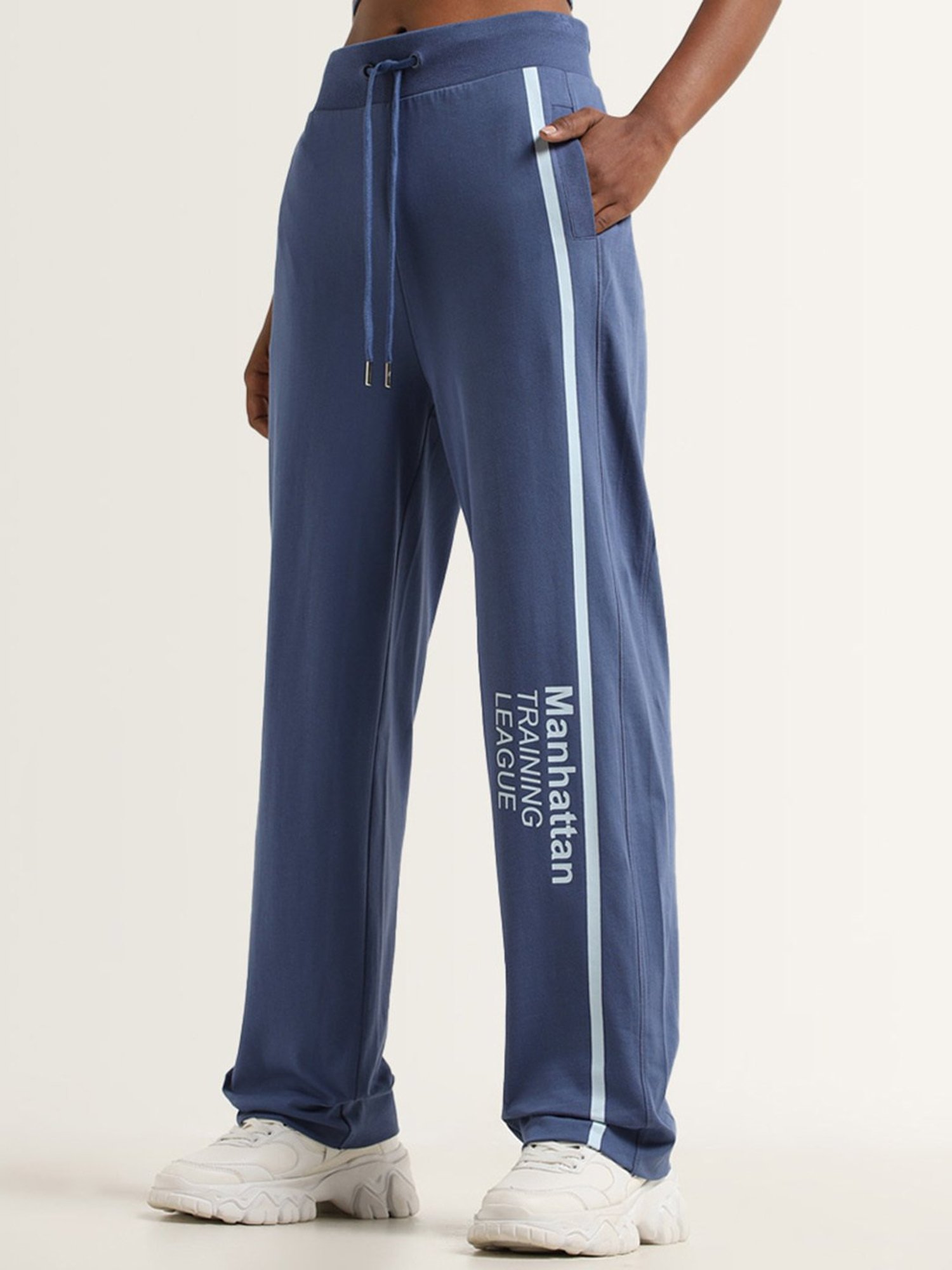 Studiofit by Westside Blue Text Design Mid-Rise Track Pants