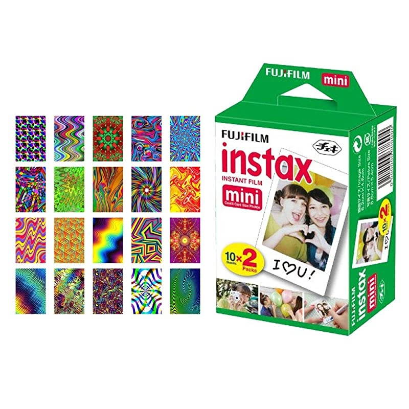 instax Mini Instant Film 20 Exposures + 20 Sticker Frames for Fuji Instax Prints Psychedelic Package