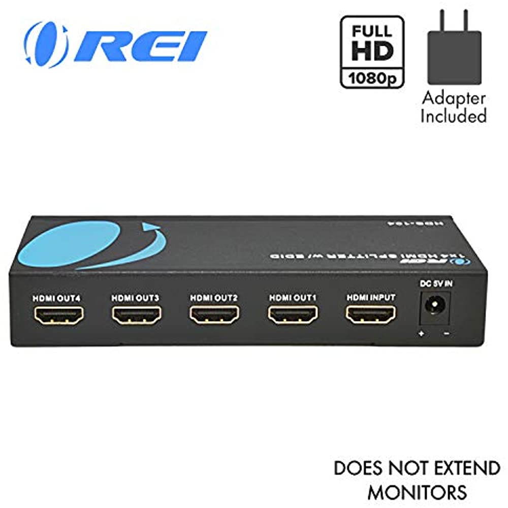 OREI HDS-104 1x4 Powered 1080P V1.4 Certified HDMI Splitter with Full Ultra HD 4K/2K and 3D Resolutions w/ EDID Support